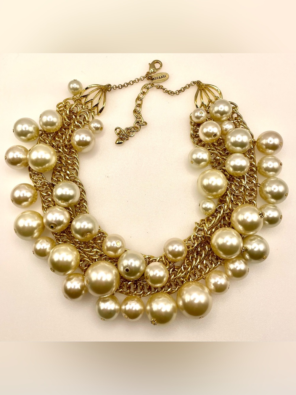 Vintage Scaasi Faux Pearl Statement Necklace Gold Tone Multi Strand Runway 1980s - Picture 9 of 11